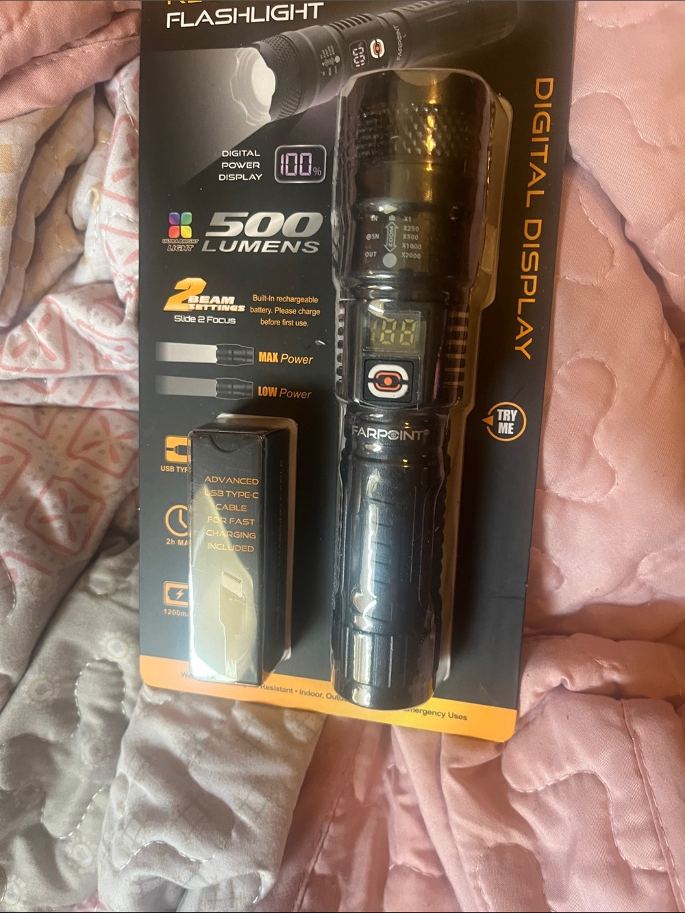Farpoint 500 Lumen Digital Display Flashlight - Black